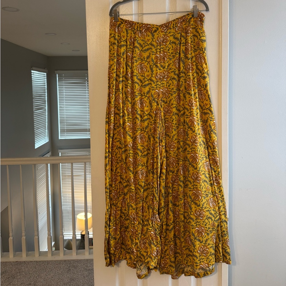 Urban Outfitters mustard floral silky pants